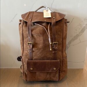 Brown Vintage-Style Backpack with Leather Accents